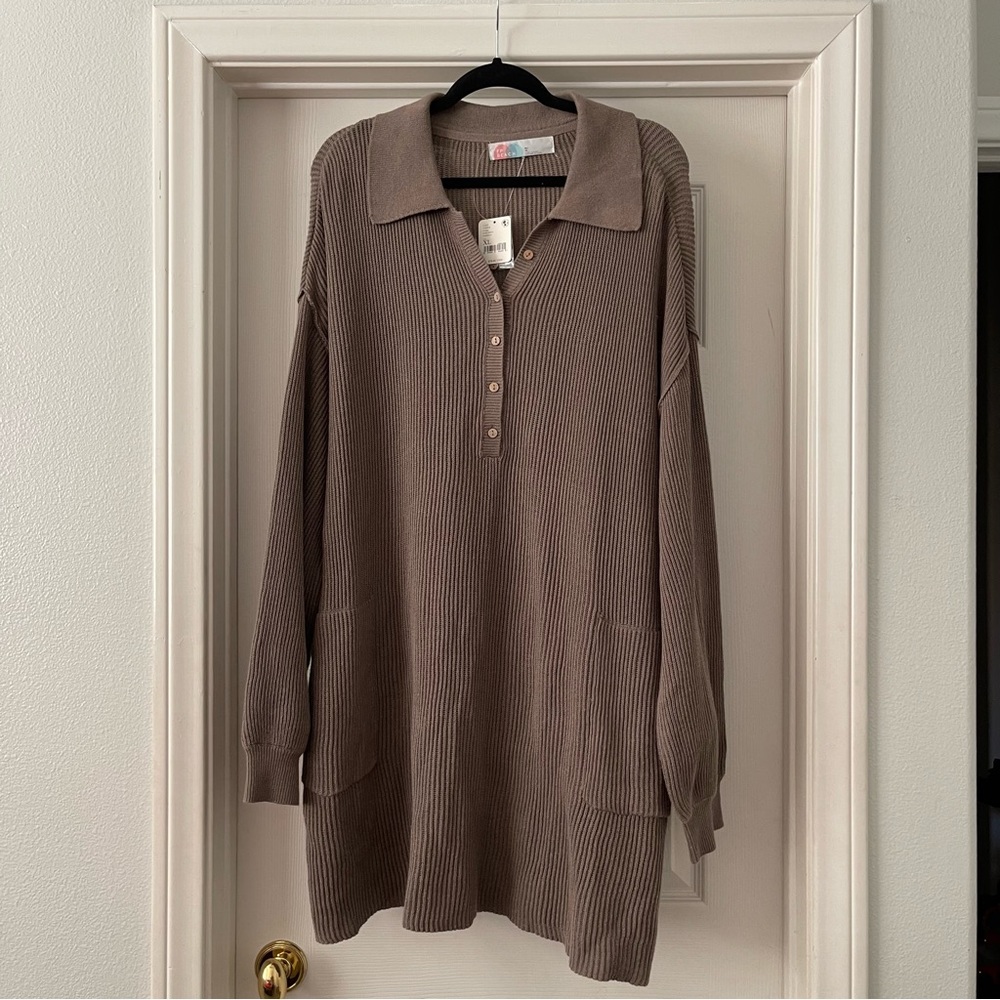 Free People Brown Ribbed Sweater Dress